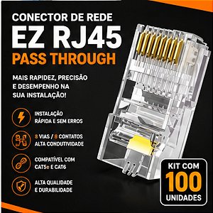 Conector Rede Ez Rj45 Cat6 Vazado Pack 100 Unidades