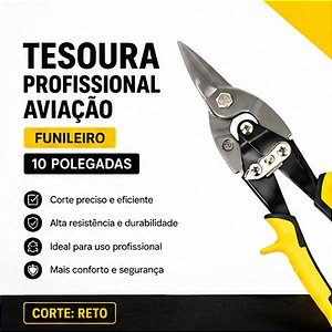 Tesoura Profissional Aviação Funileiro 10 Polegadas Reto