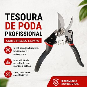 Tesoura De Poda Profissional Corte Preciso Para Jardinagem Preto