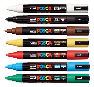 Kit 7 Cores Caneta Artística Uni Posca Pc 5m