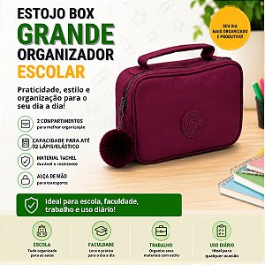 Estojo Box Grande Organizador Escolar Divisórias Alça