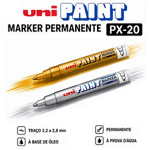 Kit 2 Marcadores Permanentes Px-20 Prata E Ouro Multiuso Prateado