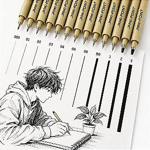 Kit 12 Canetas Nanquim Profissional Brush Letter Desenho Preto