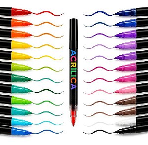 24 Caneta Marcador Acrílico Ponta Pincel Brush Acrylic Marke Multicolor