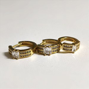 Trio de Brincos Dourados com Zircônias