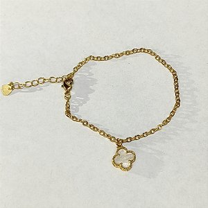 Pulseira Trevo Madrepérola Banhada a Ouro 18K