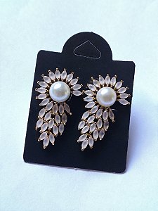 Brinco Pérola Cristais Navete Rosa