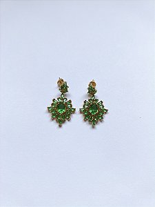 Brinco Cravejado Verde Semi Joia Elegante