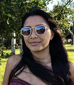 Óculos de Sol Redondo Hexagonal Degradê