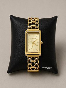 RELÓGIO LINCE DOURADO RETANGULAR COM PULSEIRA DE ELOS