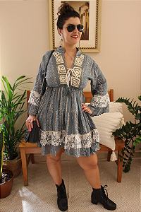 VESTIDO GEOMÉTRICO CINZA - PERSÉFONE