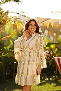 VESTIDO CURTO COM GOLA E DECOTE V