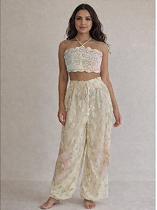 CONJUNTO CROPPED E CALÇA-AMARELO- TAM M