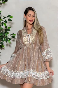 VESTIDO GEOMÉTRICO MARROM - PERSÉFONE
