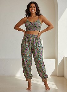 Conjunto estilo indiano - Verde Água com Lurex