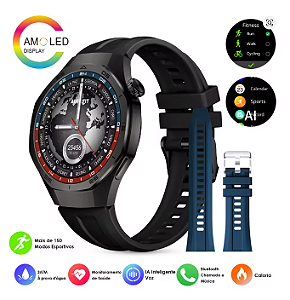 Smartwatch Aura Energy 3 - 2 pulseiras, Tela Amoled, Chamadas, 100 Modos Esportivos