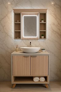 Gabinete para Banheiro com Espelheira LED e Nichos