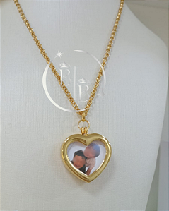 COLAR RELICÁRIO DE CORAÇÃO COM 2 FOTOS