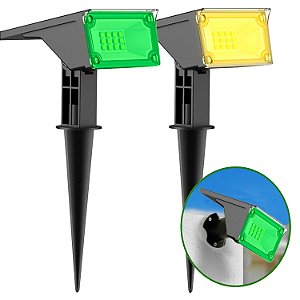 Refletor Ecoforce Solar 6 Led 50x Mais Forte Dual Color Verde Ambar Spot Jardim Chão Parede Luminária