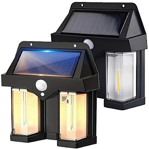 Arandela Solar Jardim 2 Leds 600x Branco Quente Ambar Spot Parede Luminária Com Sensor Movimento