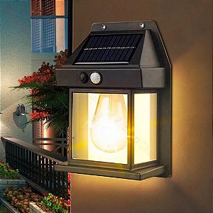 Arandela Solar Jardim Led 600x Branco Quente Ambar Spot Parede Luminária Com Sensor Movimento