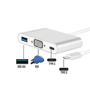ADAPTADOR TIPO C COM VGA USB 3.0 FEMEA PRATA NCB-309 NEW'ION