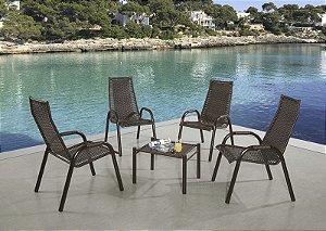 CONJUNTO 4 CADEIRAS CONFORT DC JUNCO COM MESA CENTRO TUBO MARROM - J03