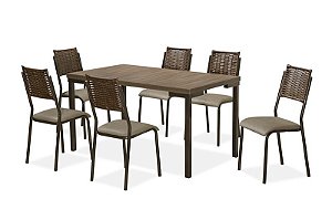 CJ174-CONJUNTO MESA INOVARE 1,40X0,80 MDP-6 CAD.DALIA JUNCO- TUBO MARROM - TAMPO NOGAL - JUNCO MARROM