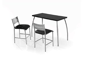 CJ38 CONJUNTO MESA FIT FIT CROM RT. 1,00X0,50 MDP-2 BANQUETA FIT CR  TAMPO PRETO