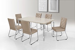 CONJUNTO MESA INOVARE CR 1,60X0,90 MDF C/ VIDRO COM 6 CADEIRAS DALLAS
