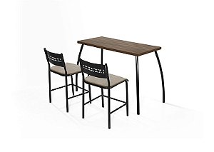 CJ39-CONJUNTO MESA FIT DC RT. 1,00X0,50 MDP-2 BANQUETA FIT DC TAMPO NOGAL - TUBO PRETO