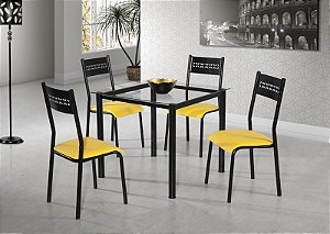 CONJUNTO MESA JASMIM PRETA 0,80 X 0,80 VIDRO INCOLOR/ COM 4 CADEIRAS TITANIUM