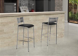 CONJUNTO 2 BANQUETAS TITANIUM CROMADA / PRETO