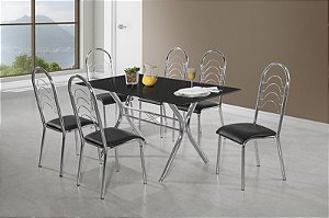 CONJUNTO MESA LINEA CR 1,47X0,80 VIDRO SERIG. 6 CAD. PEROLA