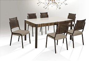 CONJUNTO MESA FACINARE DC RT. 1,60X0,90 VD SERIG-6 CAD.RAINHA NEW JUNCO DC - B - BC-80 - J 03 - CHO - CHO - NT - VIDRO O