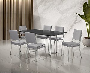 CONJUNTO MESA NAPOLI CR RT 1,60X0,90 MDF C/VIDRO-6 CAD.RAINHA NEW TAPECADA CR - B - A-514 - PRT