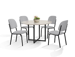 CONJUNTO MESA ROMANA DC 1,10 MDF C/ VIDRO-4 CAD.NAPOLI DC - F/V A - A-517 - BLACK - BLACK - OFW