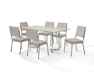 CONJUNTO MESA NAPOLI CR 1,60X0,90 MDF C/VIDRO D-6 CAD.RAINHA NEW TAPECADA CR - B - B-366 - OFW