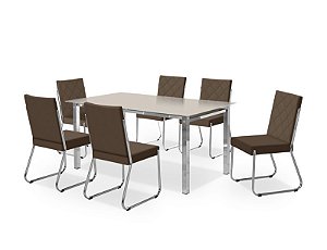 CONJUNTO MESA ONIX CR RT. 1,60X0,90 VD SERIG-6 CAD.DALLAS NEW CR - B - B-367 - B-367 - VOF