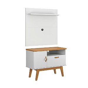 Rack com Painel Sirius Branco Acetinado com Cinamomo 0.9