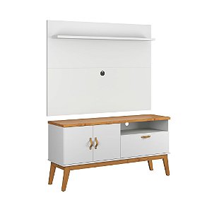 Rack com Painel Sirius Branco Acetinado com Cinamomo 1.4