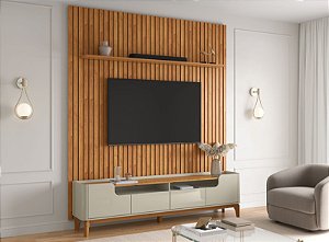 Rack Flip 2.20 Off White com Cinamomo com Painel Supremo 2.30 Cinamomo