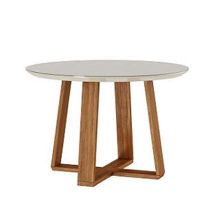 Mesa Wood 1,0 redonda c/ vidro r off white /nature