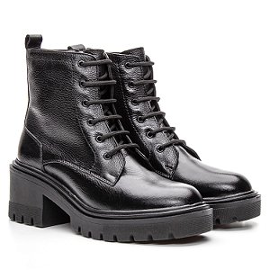 Bota Coturno Cano Médio Couro Preto De Amarrar
