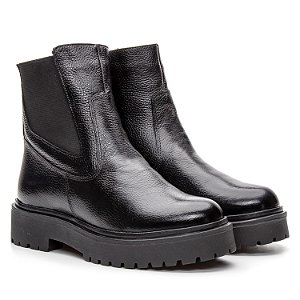 Bota Coturno Cano Médio Couro Preto Com Ziper