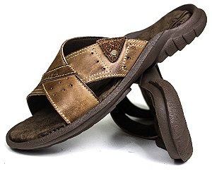 Chinelo Masculino De Couro Tabaco