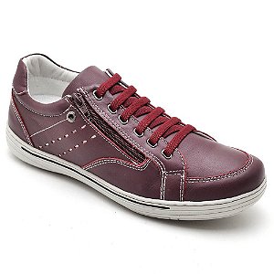 Sapatênis Casual Conforto Couro Vermelho