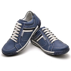 Sapatênis Casual Conforto Couro Azul