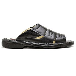 Chinelo Masculino Conforto Couro Preto