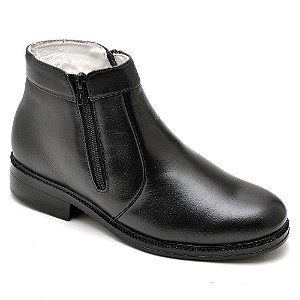 Botina Casual Conforto Couro De Carneiro Preto